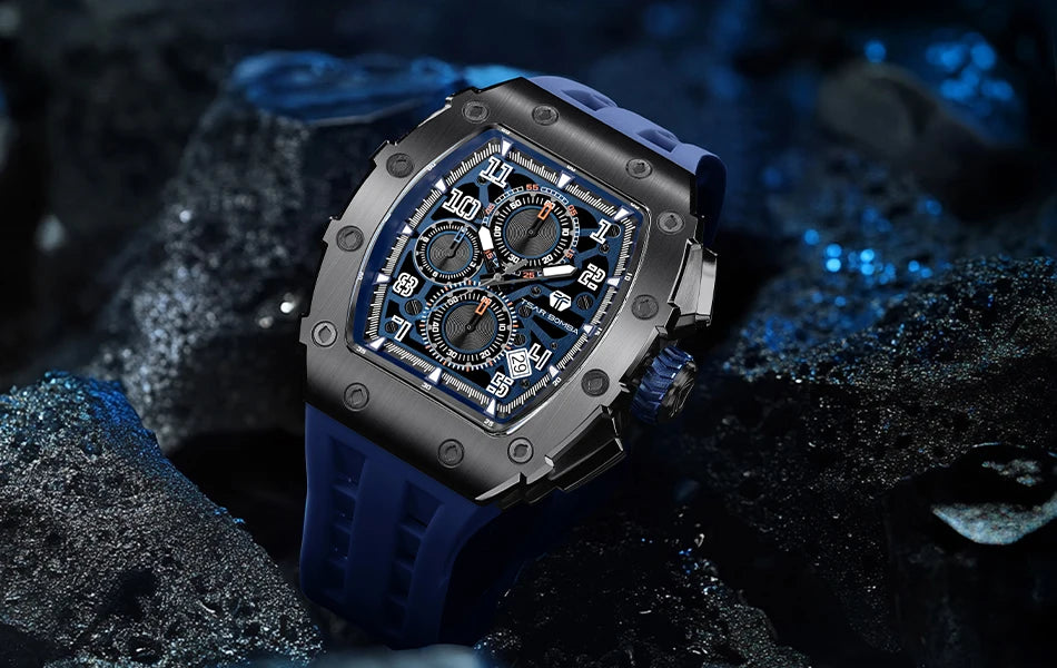TSAR BOMBA Watch for Men Luxury Brand Tonneau Design Waterproof Clock Stainless Steel Wristwatch Fashion Rectangle Mens Watch