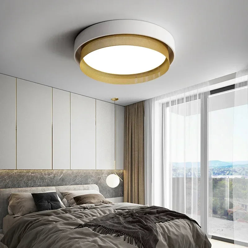 2025 New Nordic LED Ceiling Light Living Room Bedroom Black Metal Grid Ceiling Light Modern Creative Circular Room Lighting