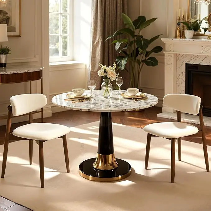 Dining Chairs Upholstered Solid Wood Dining Room Chairs, Mid Century Modern Fabric Kitchen Side Chairs with Ergonomic Curved