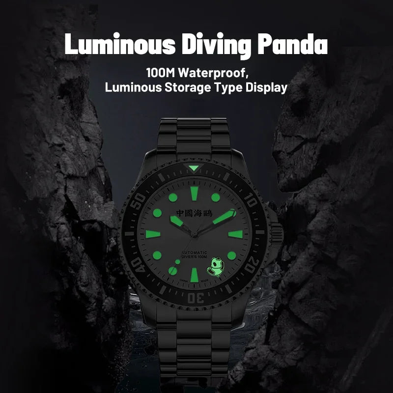 2025 Seagull Men's Watch Rolling Panda Design 100M Diving Watches Automatic Mechanical Wristwatch Sapphire Crystal Luminous Ocea