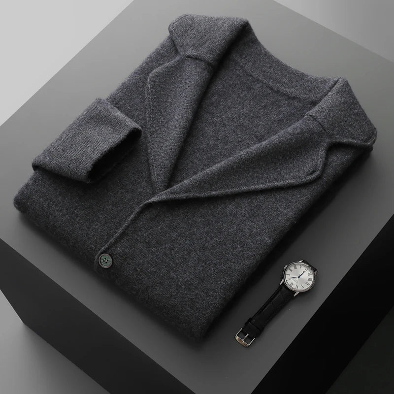 Men' 100% Cashmere Sweater Coat Cashmere Pants Suit Autumn Winter Thick Soft Warm Cashmere Knitwear Smart Casual Cashmere Suit