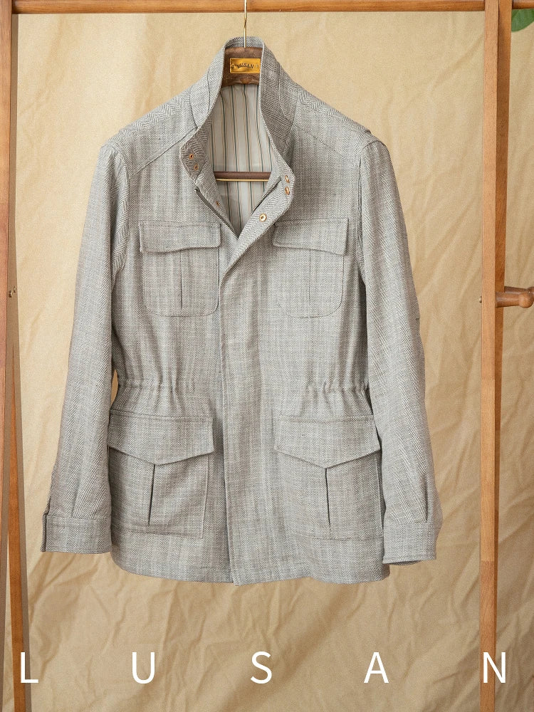 Cotton and Linen Vertical Collar Tight Waist M65 Hunting Jacket Retro All-match Spring and Summer Lightweight Casual Jacket