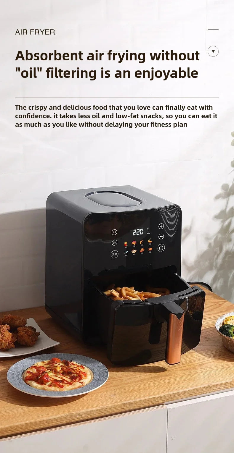 5L Electric Deep Fryer with LCD Display Smart Automatic Glass Oven Air Fryer for Household Food Processing And Baking