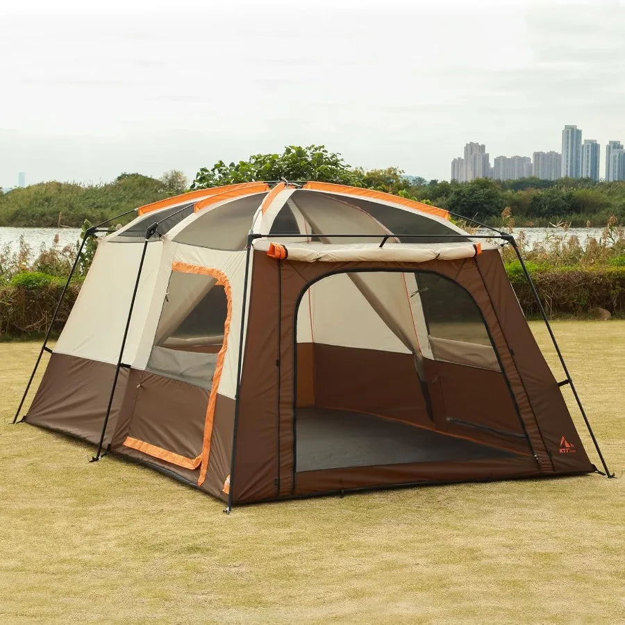 Extra Large Family Cabin Tent for Outdoor Camping and Picnic: 101214 Person Capacity 2 Rooms 3 Doors 3 Windows with Mesh Straig
