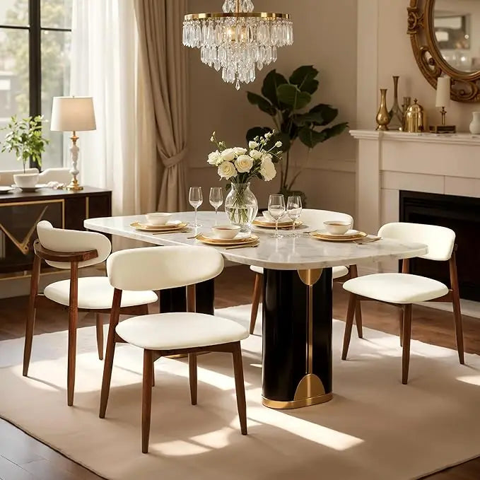 Dining Chairs Upholstered Solid Wood Dining Room Chairs, Mid Century Modern Fabric Kitchen Side Chairs with Ergonomic Curved