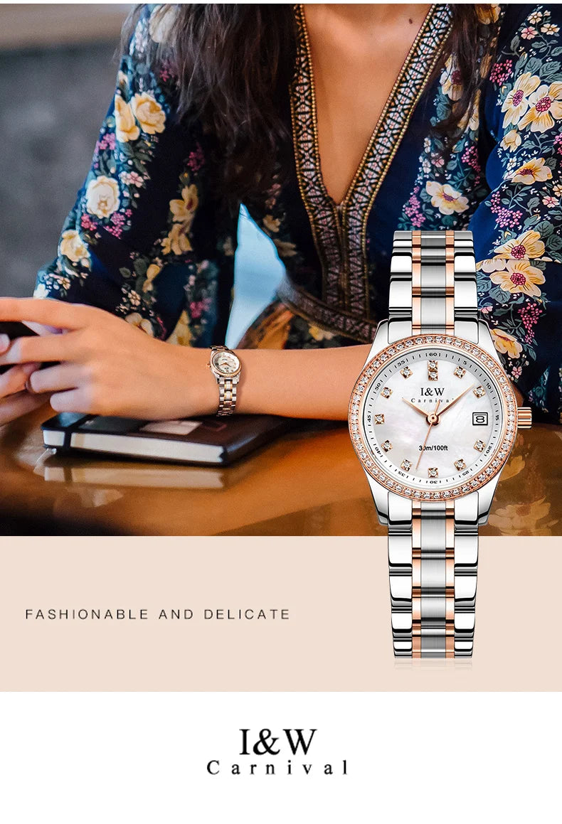IW Brand Women's Watch Luxury Sapphire Mirror Casual Watches Waterproof Watch Women Fashion Dress Rhinestone WristWatch reloj