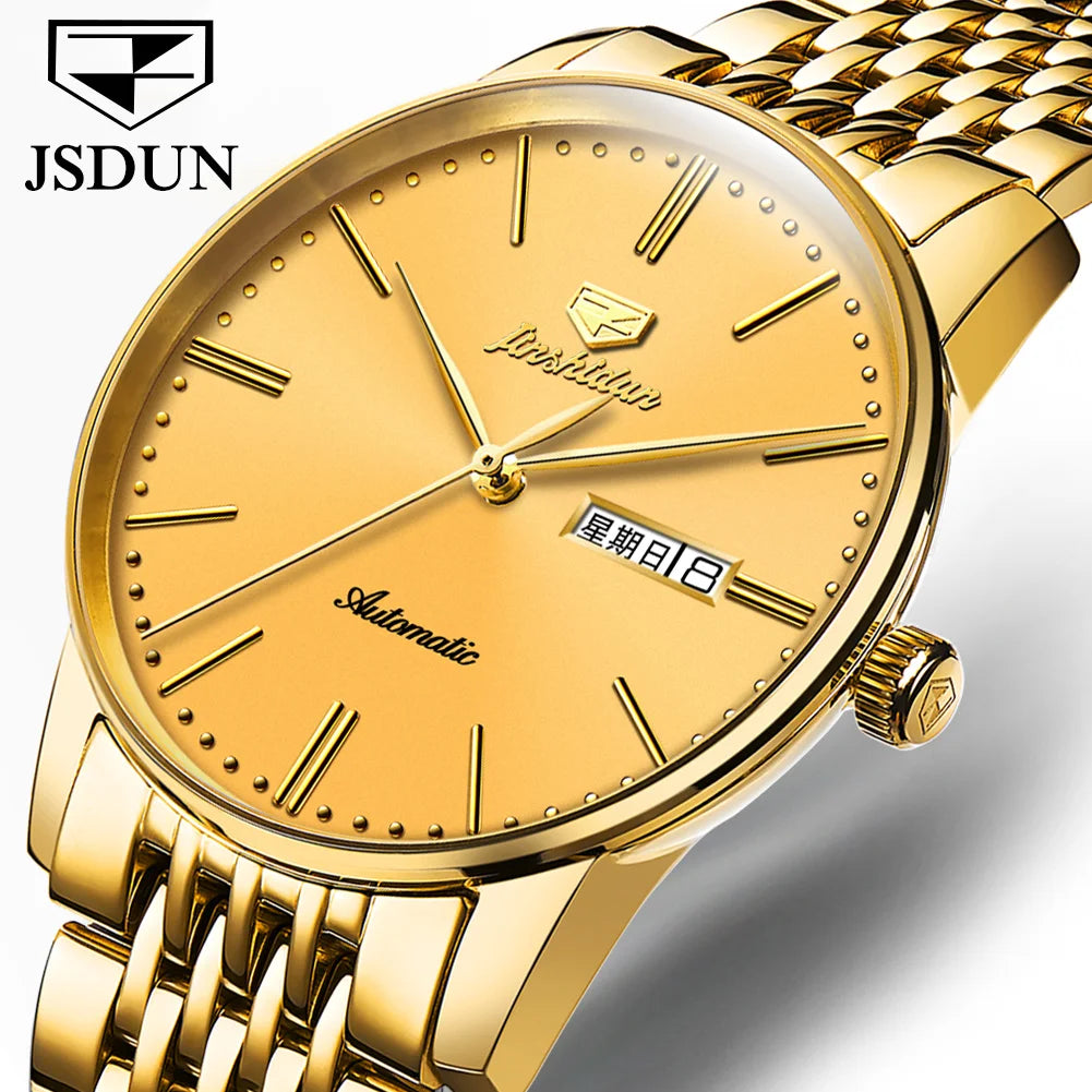 JSDUN 8767 Men Watch Fashion Business Ultra Thin Waterproof Dual Calendar Clock Men Luxury Original Automatic Mechanical Watch
