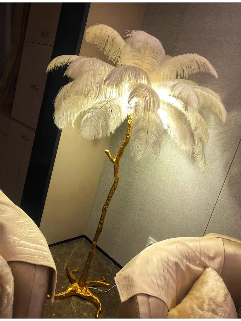 Modern Luxury Feather Floor Standing Lamp Living Room Sofa Background Wall Bedroom Bedside Light Home Deco Floor Lamp Mood Light