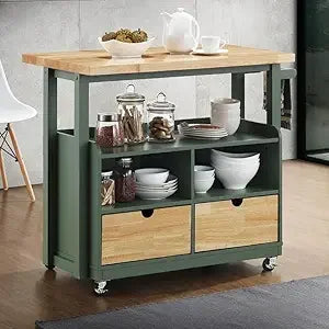 Kitchen Island Cart on Wheels - Mobile Kitchen Island with Drop Leaf, Rolling Kitchen Table with Storage