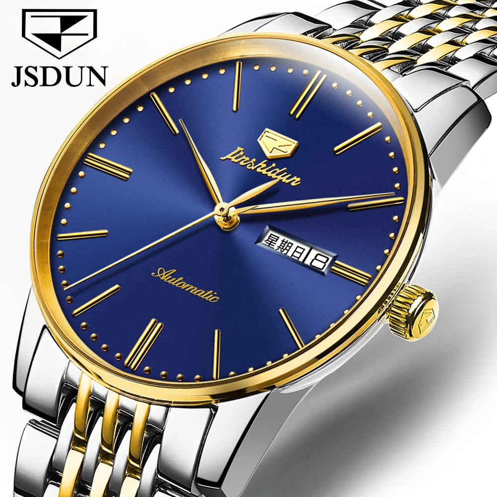 JSDUN 8767 Men Watch Fashion Business Ultra Thin Waterproof Dual Calendar Clock Men Luxury Original Automatic Mechanical Watch