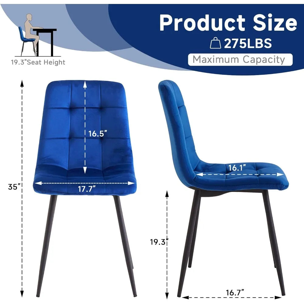Velvet Dining Chair Set of 4, Modern Mid Century Upholstered Fabric Kitchen Chairs with Adjustable Pads,Sturdy Metal Legs Armles