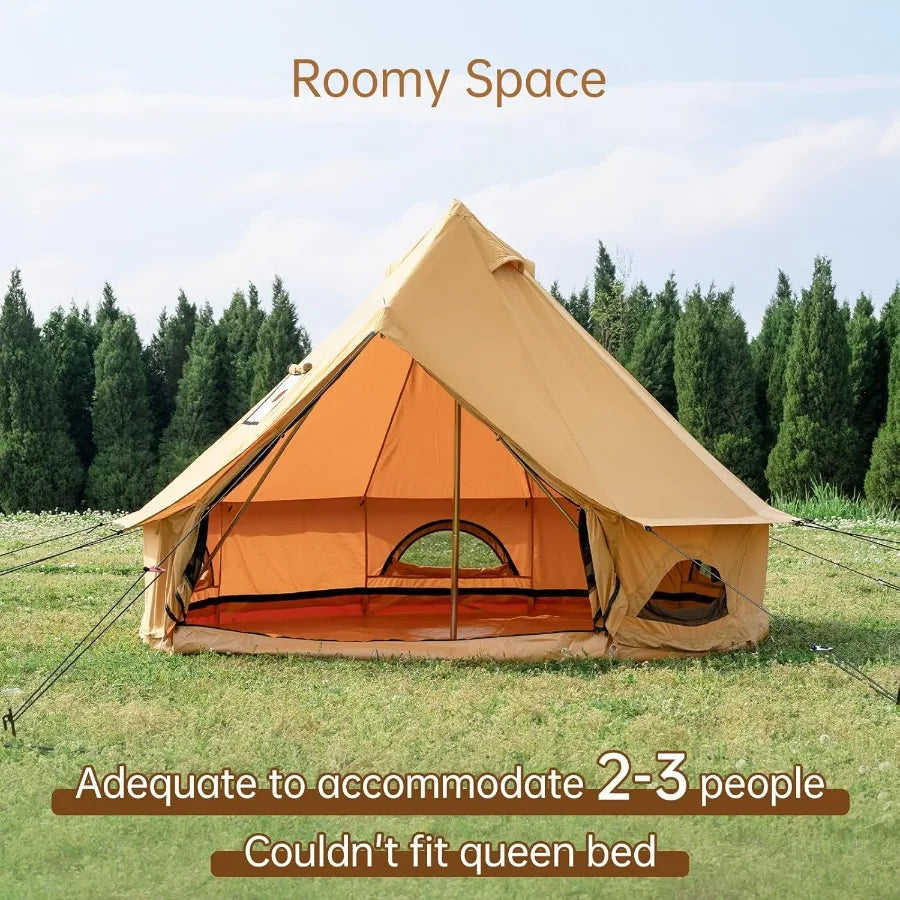 Cotton Canvas Bell Tent with Stove Jack Roomy Yurt for Family Glamping Camping 4 Season Tent with Zipped Removable Floor