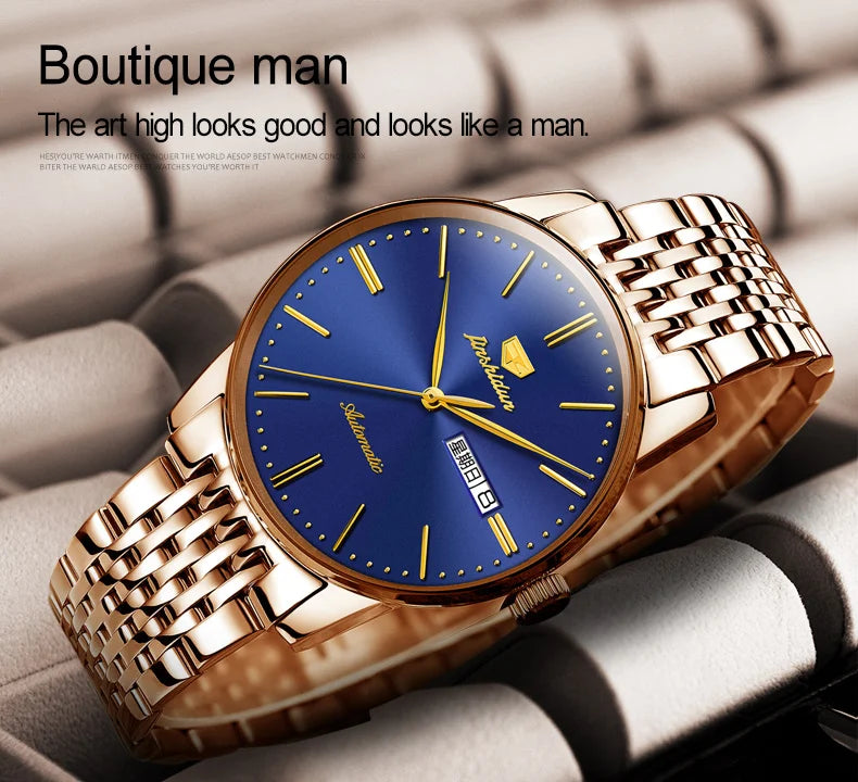JSDUN 8767 Men Watch Fashion Business Ultra Thin Waterproof Dual Calendar Clock Men Luxury Original Automatic Mechanical Watch