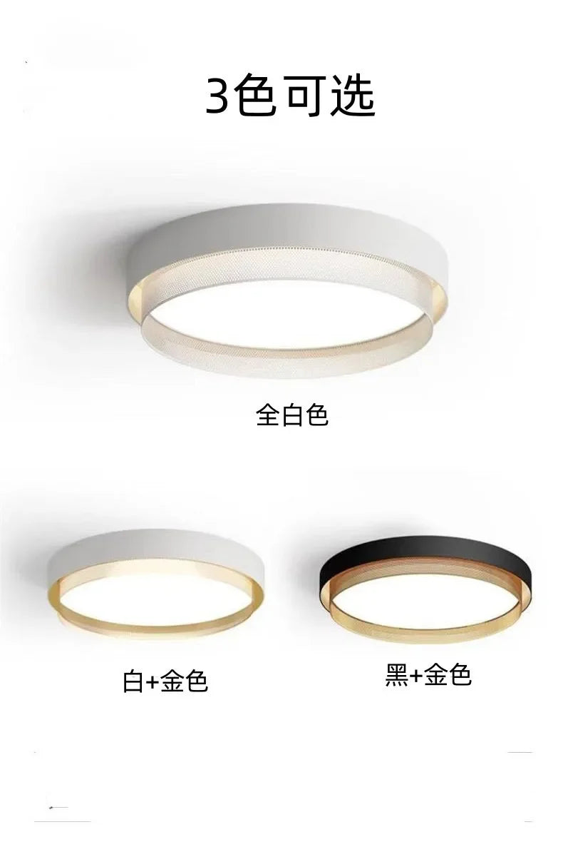 2025 New Nordic LED Ceiling Light Living Room Bedroom Black Metal Grid Ceiling Light Modern Creative Circular Room Lighting