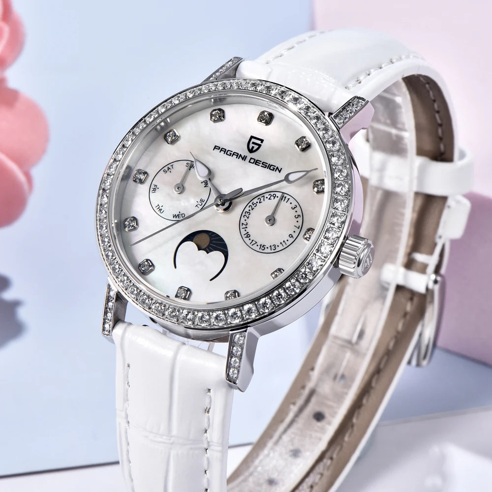 PAGANI DESIGN Luxury Original Watch for Women Stainless Steel Strap Luminous Waterproof Auto Date Diamond Ladies Quartz Watch