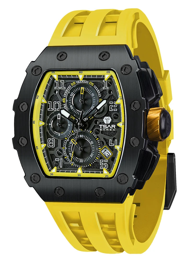 TSAR BOMBA Watch for Men Luxury Brand Tonneau Design Waterproof Clock Stainless Steel Wristwatch Fashion Rectangle Mens Watch