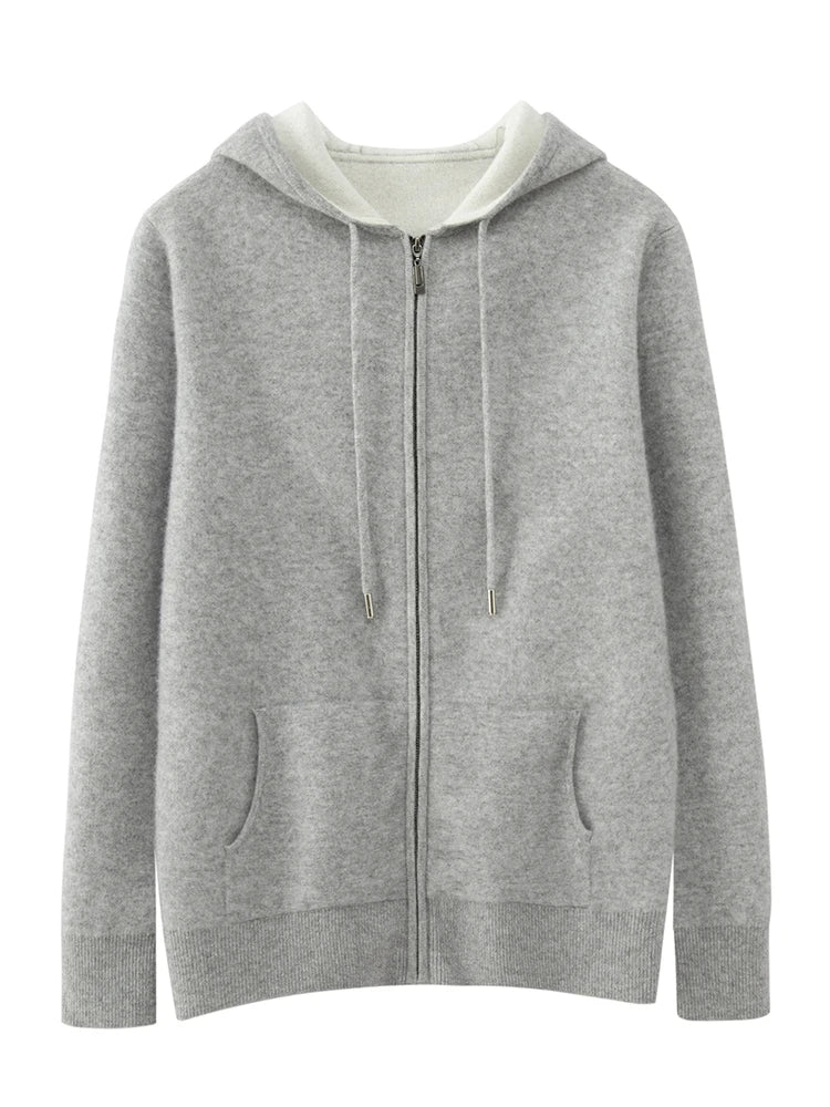 High Quality Autumn Winter Men Hooded Cashmere Sweater Long Sleeve Casual Loose 100% Merino Wool Cardigan Knitwear Clothing Tops