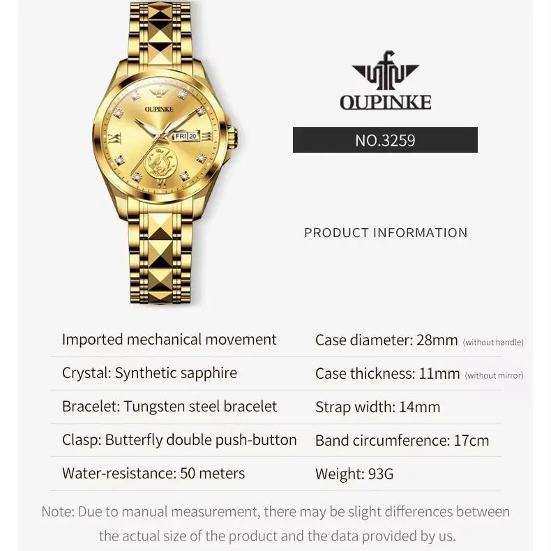 OUPINKE 3259 Real Gold Phoenix Women Watch Luxury Swiss Certified Automatic Mechanical Watch Elegant Travel Dress Women Watch