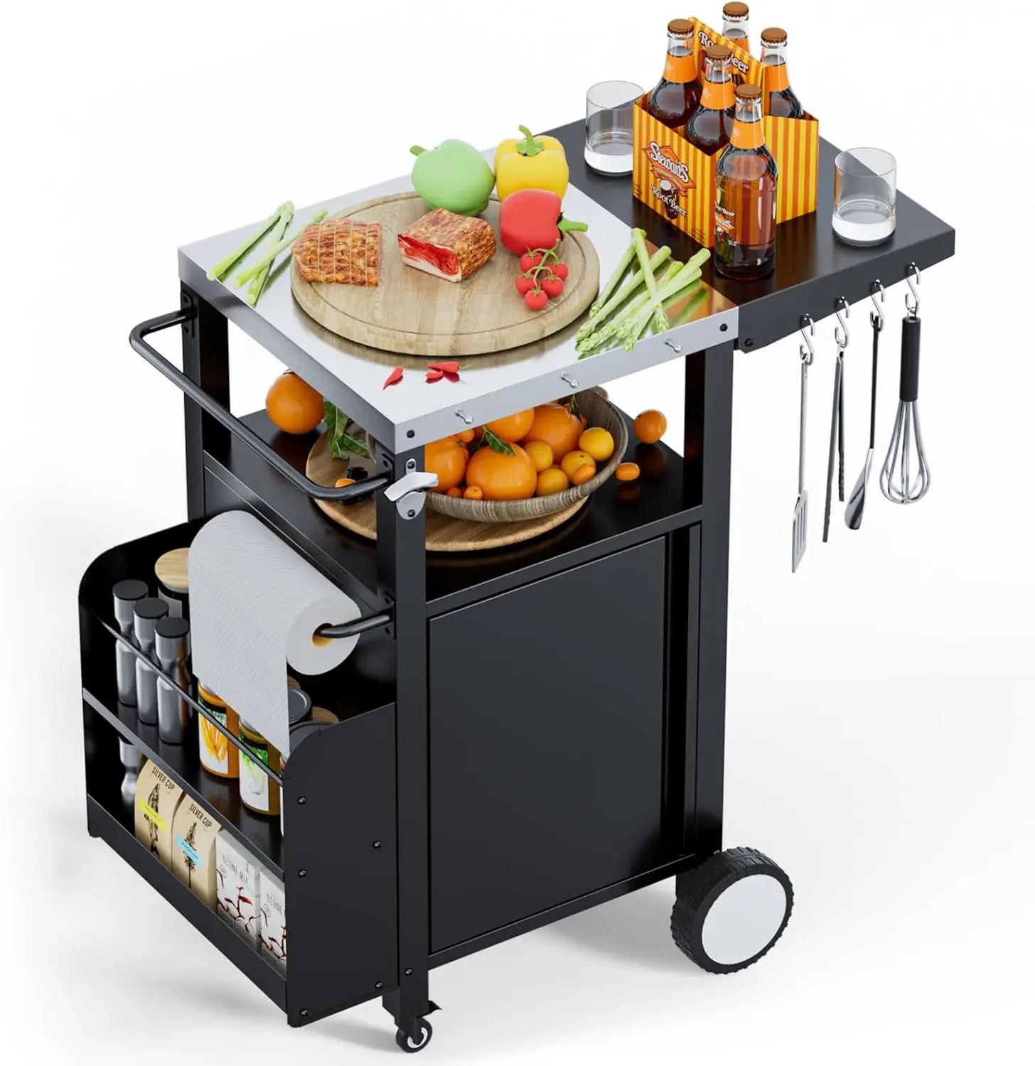 Outdoor Grill Cart with Storage,Movable Modular BBQ Cart,Waterproof Patio Kitchen Island with Hooks and Spice Rack