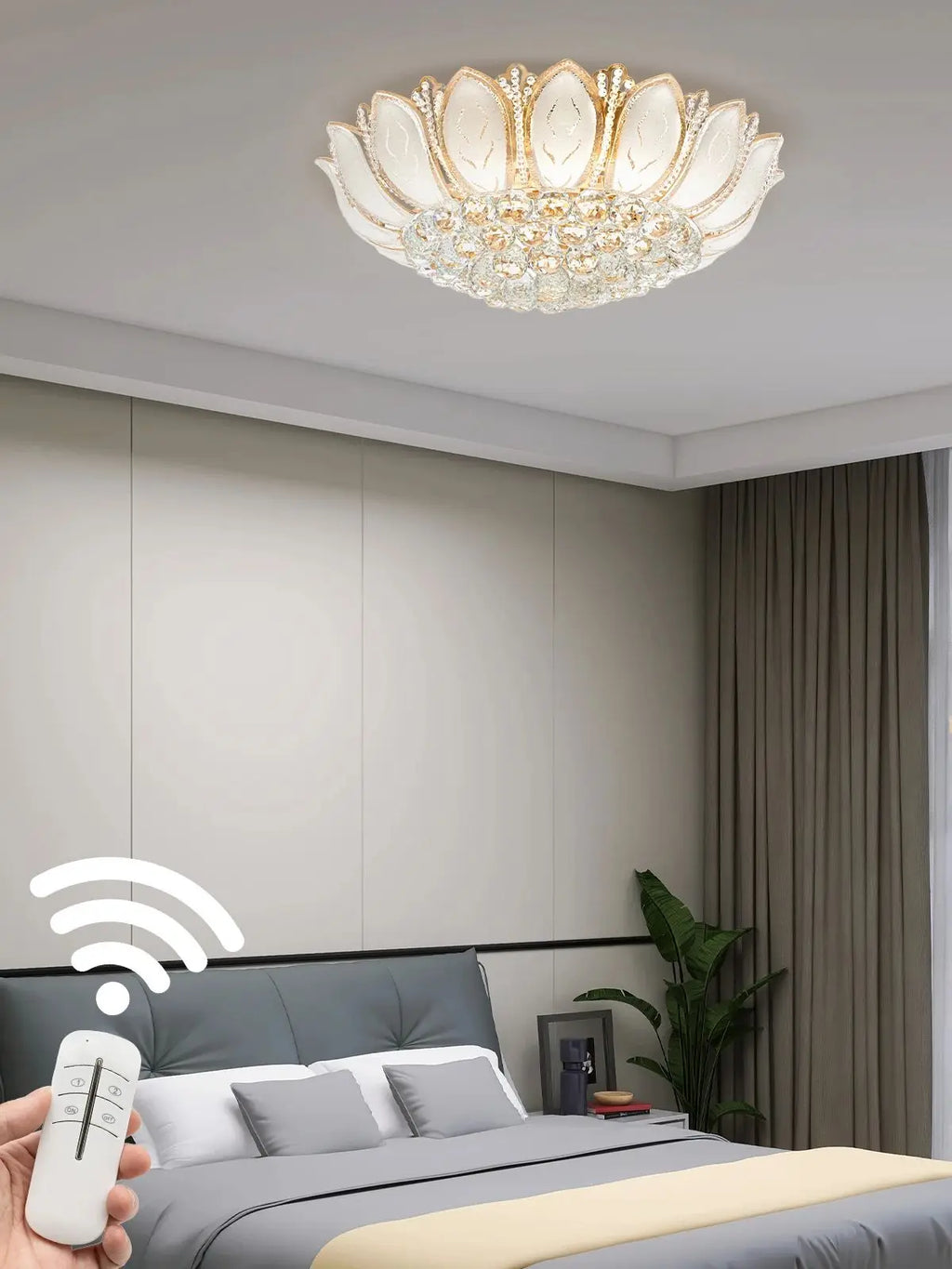 White Lotus Flower 360° Illumination Ceiling Light with 7 E12 Standard Bulb Base and Battery for Restaurants, Galleries, Hotels