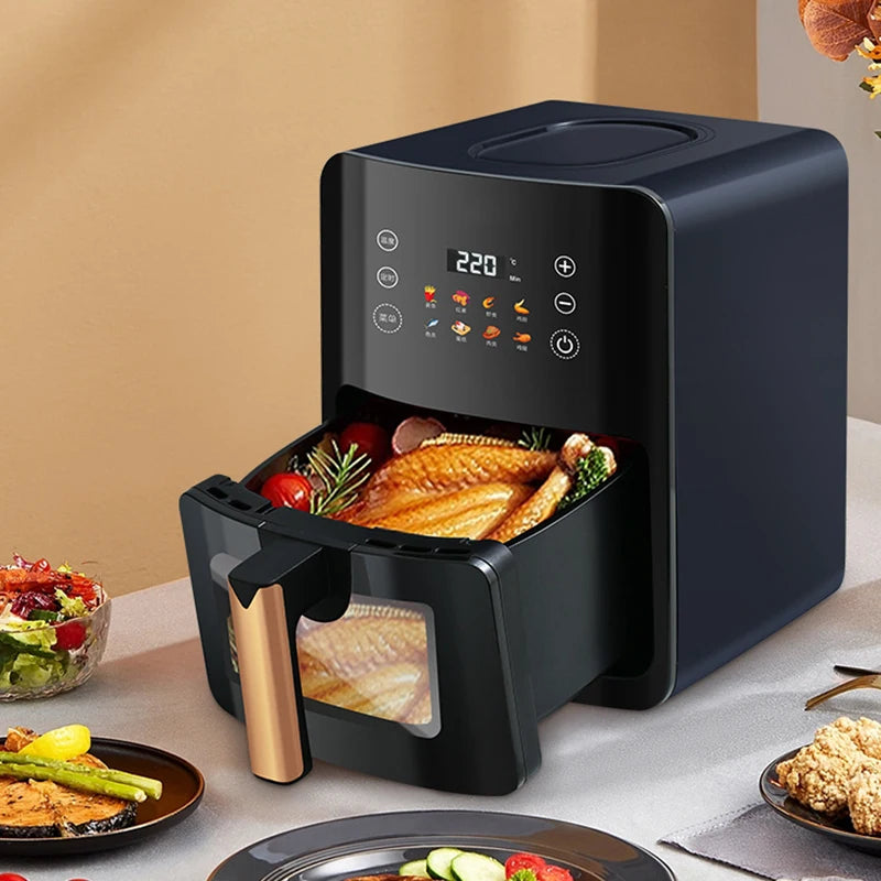 5L Electric Deep Fryer with LCD Display Smart Automatic Glass Oven Air Fryer for Household Food Processing And Baking