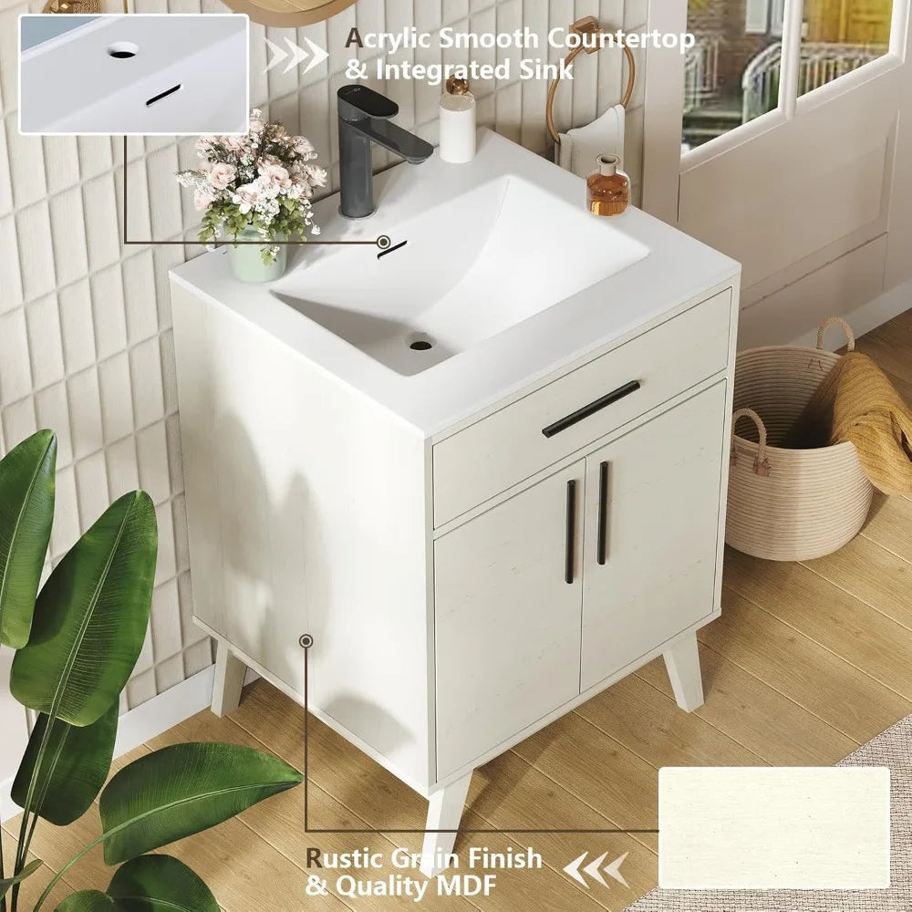 24.5" Bathroom Vanity with Sink Combo, Mid-Century Modern Small Single Bathroom Cabinet Set, Integrated Sink, Soft Closing Door