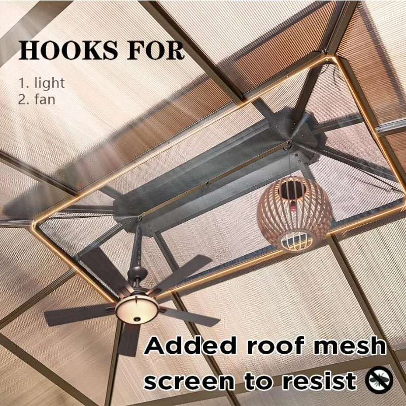 Discount 10'x13' Hardtop Gazebo, Outdoor Polycarbonate Double Roof Canopy, Aluminum Frame Permanent Pavilion with Curtains and N