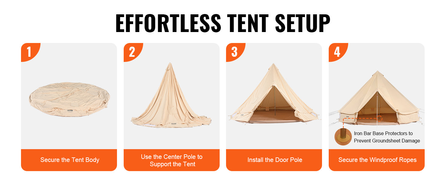 SucceBuy Canvas Bell Tent 4 Seasons 5m Yurt Tent Canvas Tent for Camping with Stove Breathable Tent Holds up to 8 People